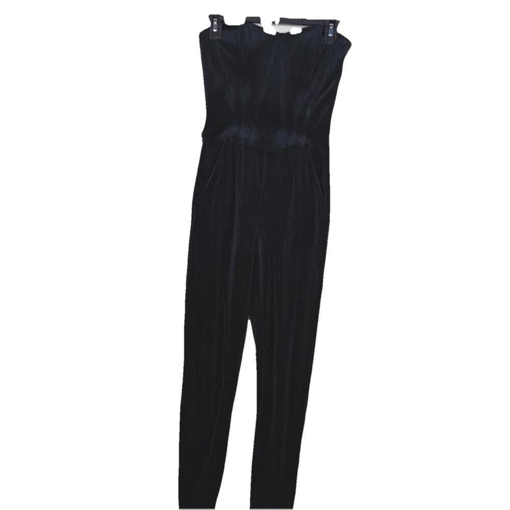 Juicy Couture Black Velour‎ Strapless Sz 4 Corset Bustier Jumpsuit Pockets Y2k